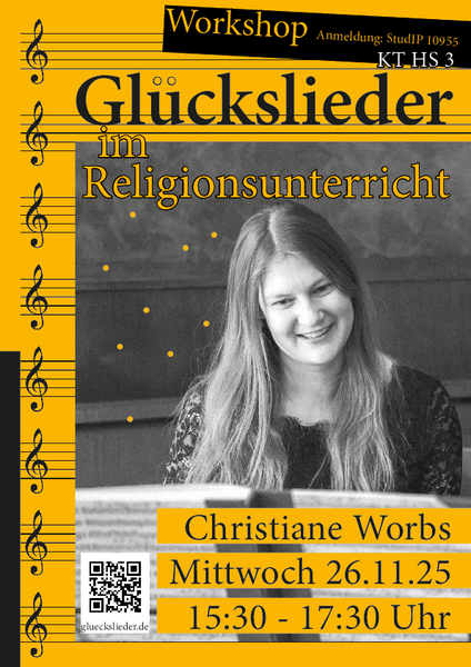 Plakat mit Informationen zum Workshop Glückslieder im Religionsunterricht
