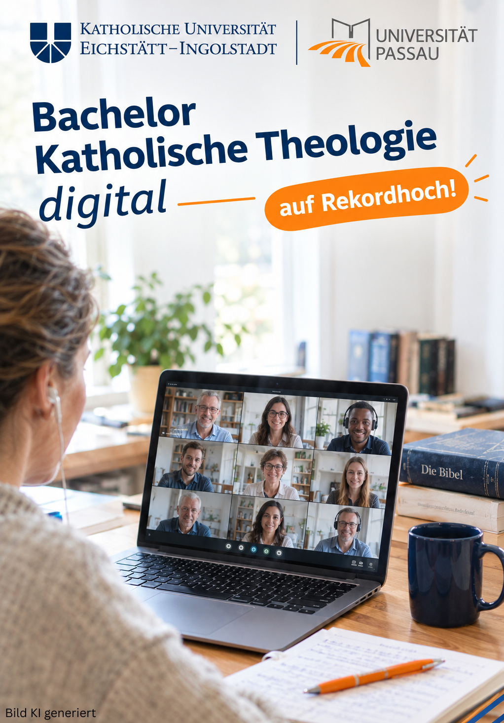 KI generiertes Bild zum Rekordhoch des Bachelors Katholische Theologie digital