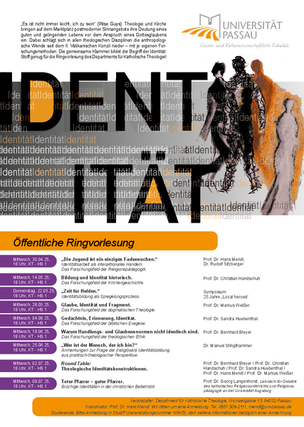 Plakat der Ringvorlesung IDENTITÄT